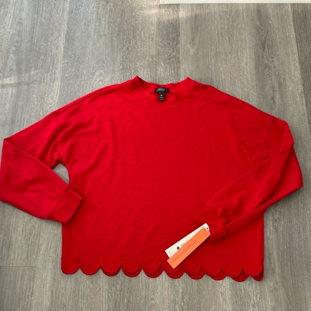 Red Aqua Athletic Cotton Scalloped Sweatshirt NWT Size Small